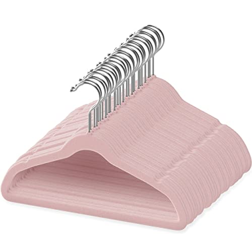 TechZoo 50 Velvet Baby Hangers - 11.8" Non-Slip, Space-Saving, 360 Swivel Hook, Strong & Durable Infant & Toddler Hangers - Pink