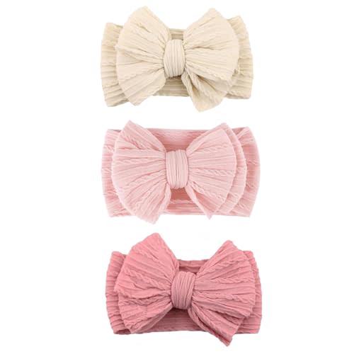 chiduerm Baby Bows Headbands Nylon Hairbands Baby Girl Bows Hair Accessories for Infant Toddler Essentials (Beige Blush Pink, mid)
