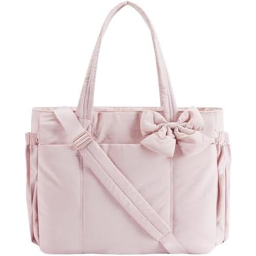 Lightweight Crush Bow Tote Bag for Women, Puffy Quilted Shoulder Tote Bag, Bow Handbags for Daily, Work, Shopping, Travel