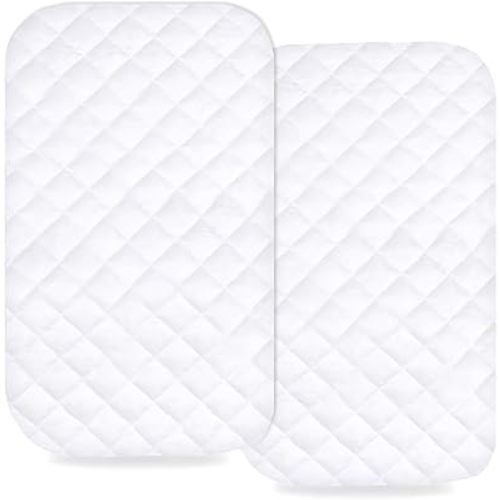 Waterproof Bassinet Mattress Protector 2 Pack (34"x20") - Ultra Soft Bamboo Surface Breathable - Bassinet Mattress Pad Cover - Compatible with Rectangle Bassinets Including Soobaby, TCbunny
