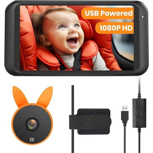 USB Baby Car Camera Plug-Play, 4.5" 1080P Easy Setup Backseat Camera with Flexible 360 Rotation, Clear Picture Rear Facing Car Seat Baby Monitor
