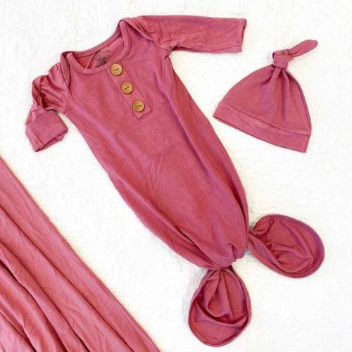 Solid Dusty Rose Newborn Baby Knot Gown & Hat | Caden Lane