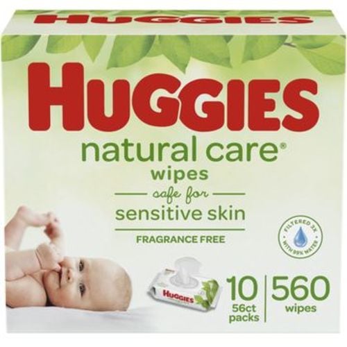 HUGGIES Natural Care Baby Wipes 10x Flip-top Packs (560 Total Wipes)