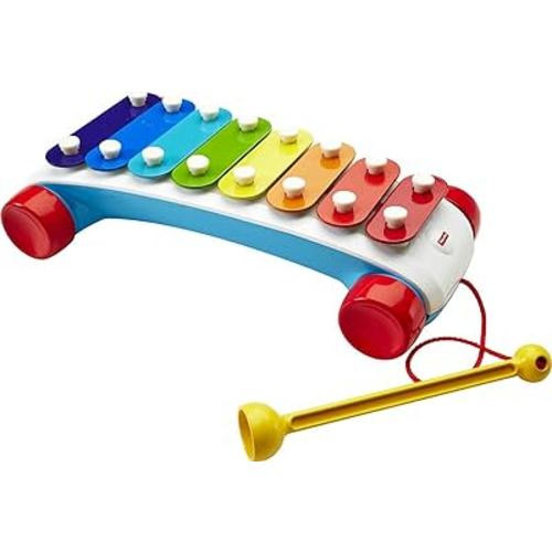 Fisher-Price Toddler Pull Toy, Classic Xylophone Pretend Musical Instrument with Mallet and Rolling Wheels for Ages 18+ Months