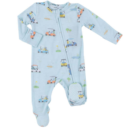 Angel Dear Bamboo 2-Way Zipper Footie - Golf Carts Blue