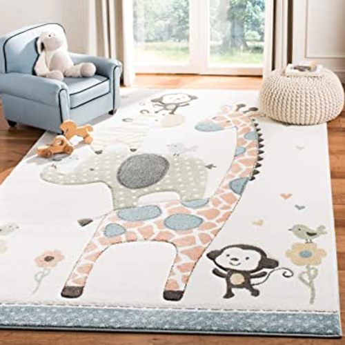 SAFAVIEH Carousel Kids Collection 5'3" Square Ivory CRK120A Animal Nursery Playroom Area Rug