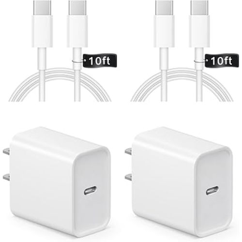 iPhone 16 15 Charger Fast Charging 10Ft - 2 Pack 20W USB C Wall Charger Block and Type C to C Cable Compatible with iPhone 16/16 Pro/16 Pro Max/iPhone 15, iPad Pro, Air 5/4, iPad 10/Mini 6