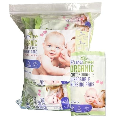 PureTree Organic Cotton Disposable Nursing Pads - for Breastfeeding (Travel Packs - 100 Pads)