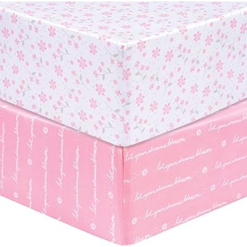 Sammy & Lou Floral 2-Pack Microfiber Fitted Crib Sheet Set, Fits Standard Crib Mattress 28 in x 52 in; Fully Elasticized,
