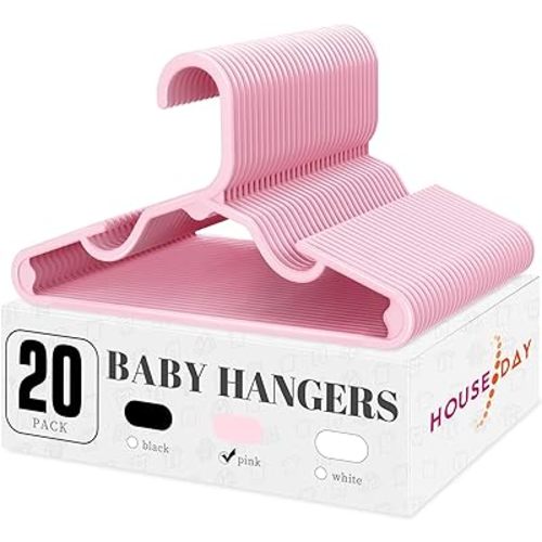 HOUSE DAY Plastic Baby Hangers for Closet 20 Pack, Durable Plastic Kids Hangers for Baby Clothes, Thin & Compact Childrens Hangers, Space Saving Pink Baby Hanger, Small Hanger for Kids Clothes