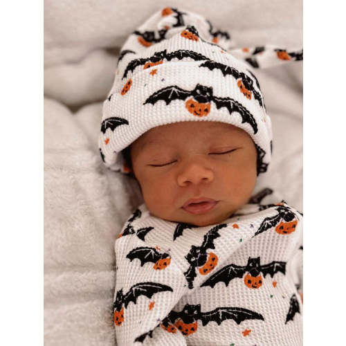 Organic Waffle Knot Beanie, Trick or Treating Bat