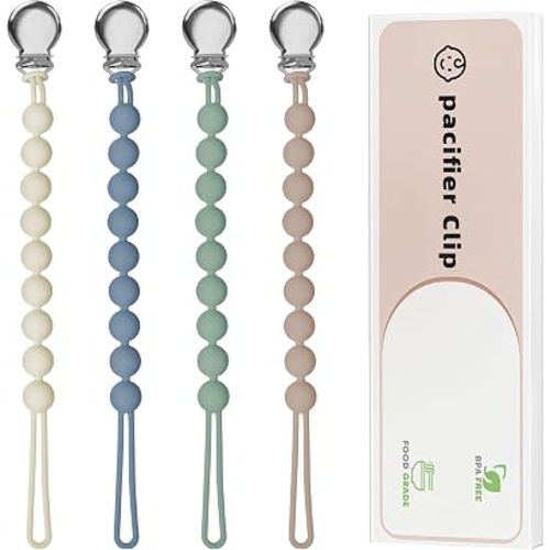 Pacifier Clips for Baby Boy- Loviomad Silicone Paci Clip for Philips Avent Soothie Binky Holder, Baby Newborn Essentials Shower Birthday Gift Round(4-Pack)