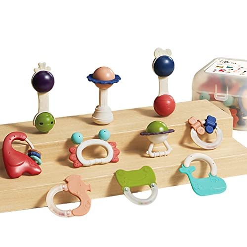 Bc Babycare 10 PCS Baby Rattles 0-6 Months, Soft Silicone Teething Toys for Babies 6-12 Months, Baby Toys 0-6 Months, Newborn Toys Gift Set for 0-3M