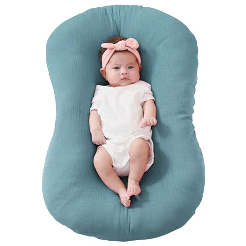 FUNUPUP Muslin Baby Lounger Cover Compatible with Snuggle Me Lounger, Infant Lounger Pillow Cover for Newborn, Removable Newborn Lounger Cover for Boys and Girls, Only Cover, Blue