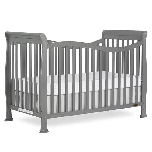 Dream On Me Violet 7-in-1 Convertible Full-Size Baby Crib with Toddler, Day & Full Bed Conversion in Steel Grey, GreenGuard Gold & JPMA, 4 Mattress Heights, Sustainable Pinewood