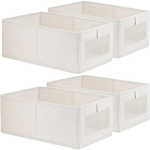 Fordonral 4 Pack Linen Storage Bins, Storage Containers for Organizing Clothing, Jeans, Toys, Books, Shelves, Closet, Wardrobe - Closet Organizers and Storage, Large Storage Boxes Baskets with Window