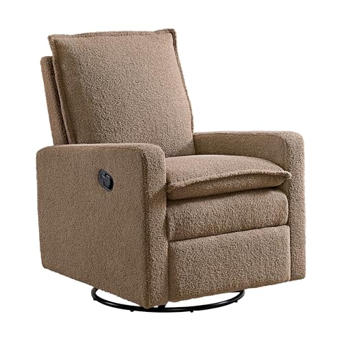 Oxford Baby Uptown Upholstered Glider Recliner Rocking Chair 360° Swivel for Nursery and Living Room - Teddy Brown