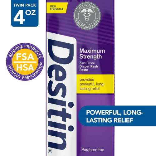Desitin Maximum Strength Zinc Oxide Diaper Rash Cream, 2-Pack, 4 oz