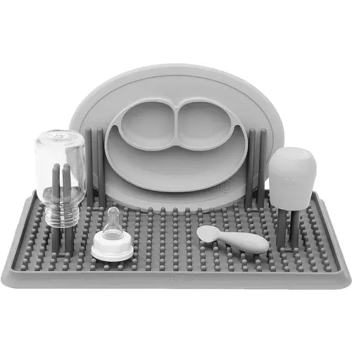 ez pz Drying Rack (Gray) - 100% Silicone + Suctions in Place + Adjustable Pegs - Dishwasher Safe - Durable Long-Lasting Hypo-Allergenic