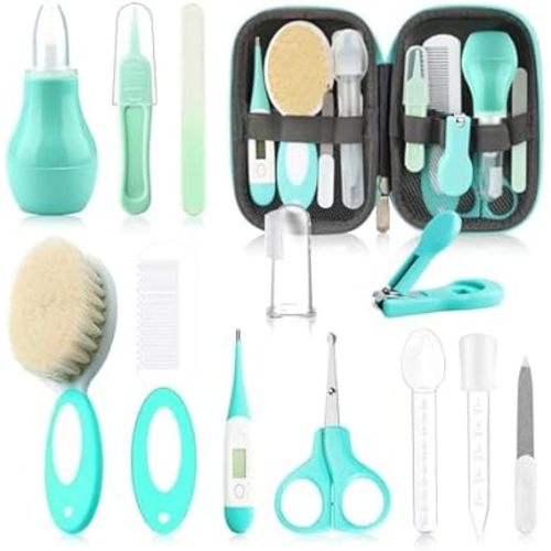 Baby Healthcare and Grooming Kit with Nail Clippers, Scissors, Infant Grooming Kit for Newborns (18 in 1, Green)