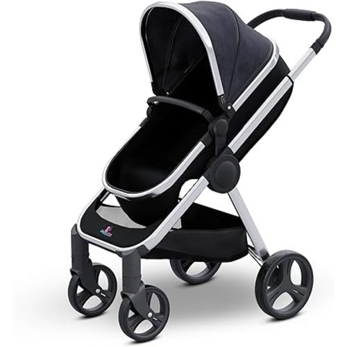 2 in 1 Convertible Baby Stroller, Folding High Landscape Infant Carriage, Newborn Reversible Bassinet Pram, Adjustable Canopy, Anti-Shock Toddler Pushchair Dark Grey