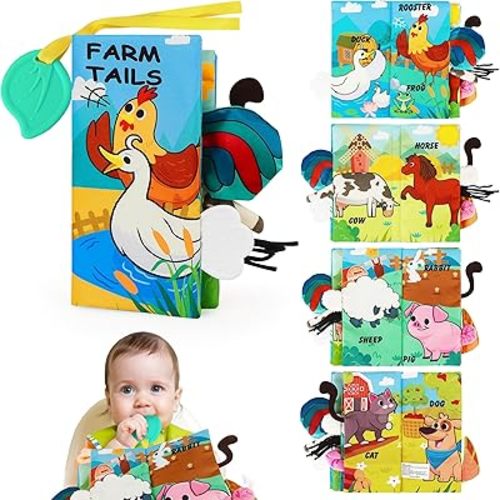 Baby Books with Teethers, Baby Books 0-6 Months, Baby Crinkle Books, Tummy Time Toys, Baby Boys Girls Books, Early Learning Stroller Toy, Touch and Feel Books for Newborn, Infant Toys Developmental