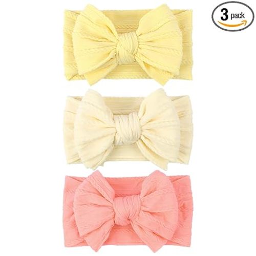 LemonSpace Handmade Baby Bows for baby girls Stretchy Nylon Hair Bands Hair Accessories with Headbands Bows for Newborn Baby Girls Infant Toddlers Kids Bow(Light Yellow)