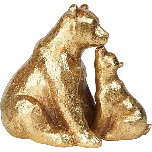 Kissing Bear Statues Collectible Figurines - Resin Gold Mother and Baby Bear Statues for Home Decor Modern for Livingroom Bedroom for Mother 8 x 4 x 6.5 Inch