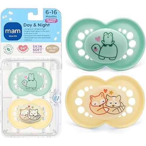 MAM Original Baby Pacifiers 6-16 Months, Glows in The Dark, 2 Pack