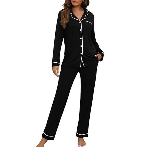 HNG Women Pajama Set Long Sleeve Sleepwear Fashion Night Wear