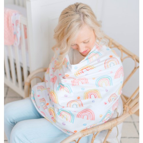 Rainbow Nursing Breastfeeding Cover, Baby Infant Car Seat Cover Canopy, Super Soft, Stretchy and Lightweight, Multifunctional Baby Gift