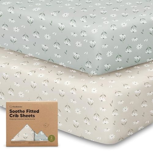KeaBabies 2-Pack Organic Crib Sheets for Boys, Girls - Fitted Crib Mattress Sheet Neutral, Breathable Jersey Cotton Cover for Baby Bed, Toddler Mattress, Soft & Cute Prints (Daisies)