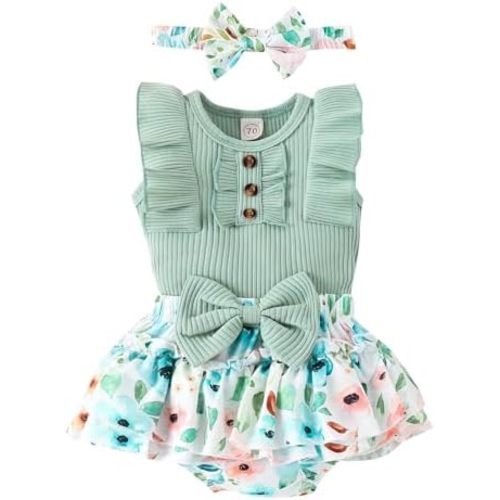 Baby Girl Clothes Newborn Infant Summer Outfits Ruffle Romper and Shorts with Headband Sets for 0-3-6-9-12-18 Months