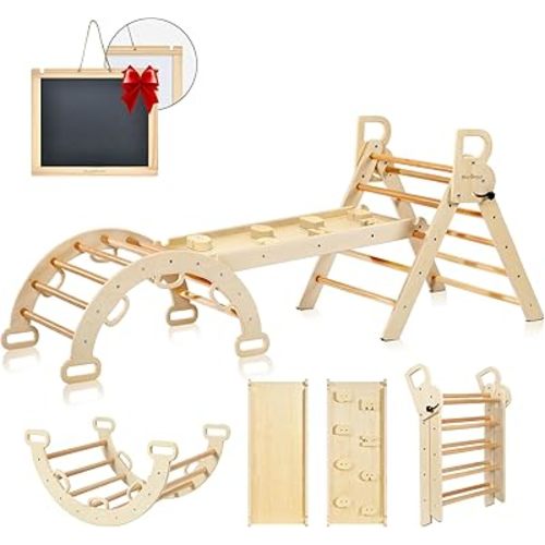 BlueWood Pikler Triangle Set—Wooden Toddler Indoor Playground (natural)
