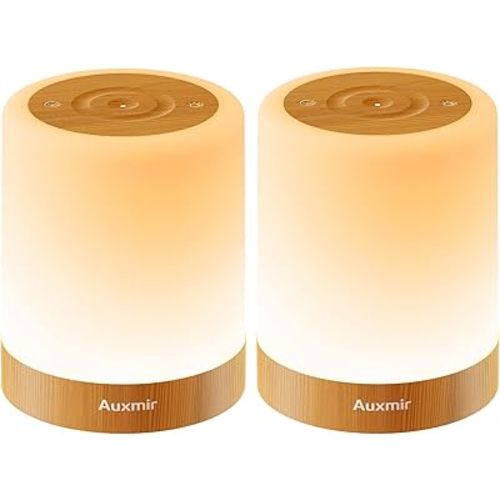Auxmir Night Light for Kids Baby, Dimmable Touch Lamp for Nursery, 11 RGB Colors 5 Brightness, Portable Rechargeable Table Lamp for Nightstand, Kids Night Light for Bedroom Living Room, Brown-2 Pack