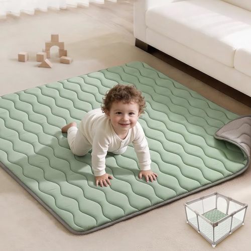 Blissful Diary Baby Play Mat, 47x47 Infant Play Mat for Playpen, Thicken Foam Cushioned Baby Mat for Floor, Non-Slip Kids Play Mat, Washable Baby Playmat for Babies,Toddlers, Sage Green