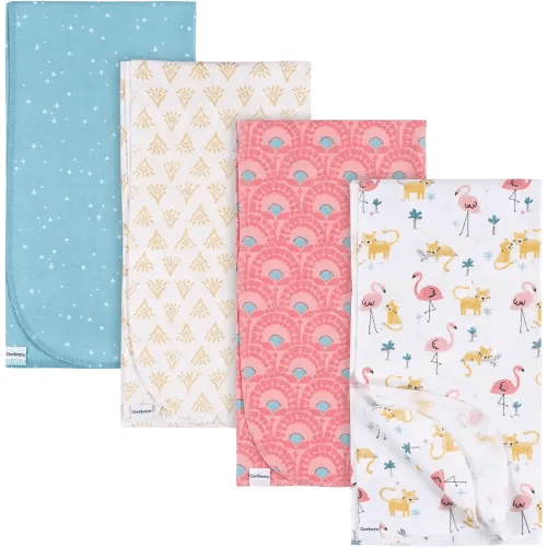 Gerber Unisex Baby 100% Cotton Flannel Receiving Blankets 30x30 Inches (Pack of 4), Animal Geo Girl, One Size