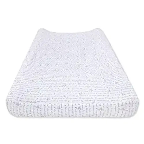 Burt's Bees Baby - Changing Pad Cover, 100% Organic Jersey Cotton Changing Pad Liner for Standard 16 x 32 Inch Changing Mats - Jersey Knit - Heather Grey Alphabet Bee