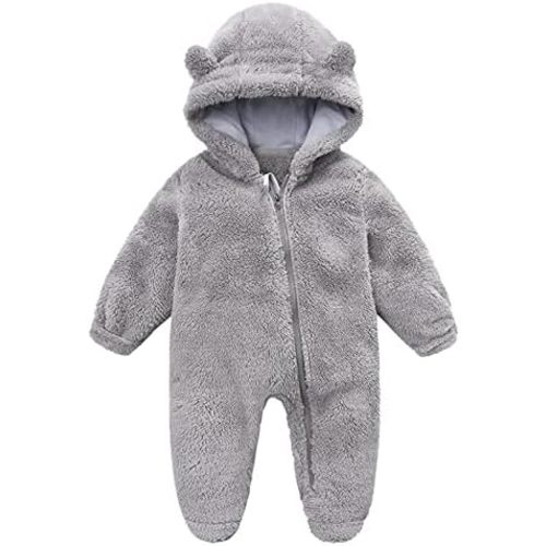 Newborn Baby Jumpsuit Zipper Hooded Fleece Rompers Long Sleeve Onesies Outfits Warm Coat Christmas Outfit