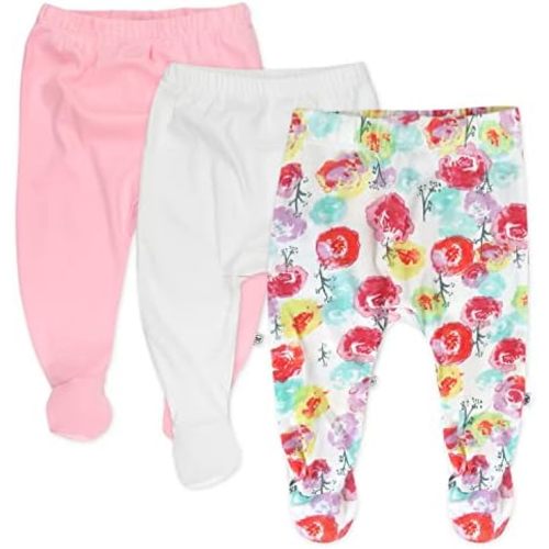 HonestBaby 3-Pack Footed Pants Roomy Fit Pull on Bottoms 100% Organic Cotton for Infant Baby Boys, Girls, Unisex