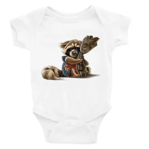 Rocket and Groot Short Sleeve Unisex Onesie (Newborn)