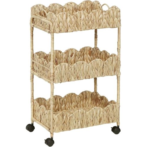 Fnova 3-Tier Water Hyacinth Rolling Cart, Nursery Cart with Wheels
