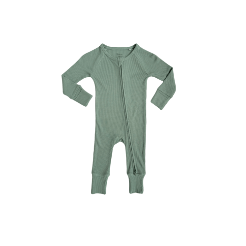 Green Waffle Zipper Romper