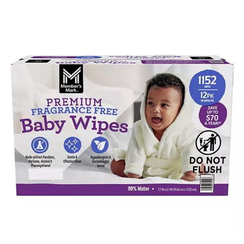 Member's Mark Premium Baby Wipes, Fragrance Free, 12 pk., 1152 Wipes - Sam's Club