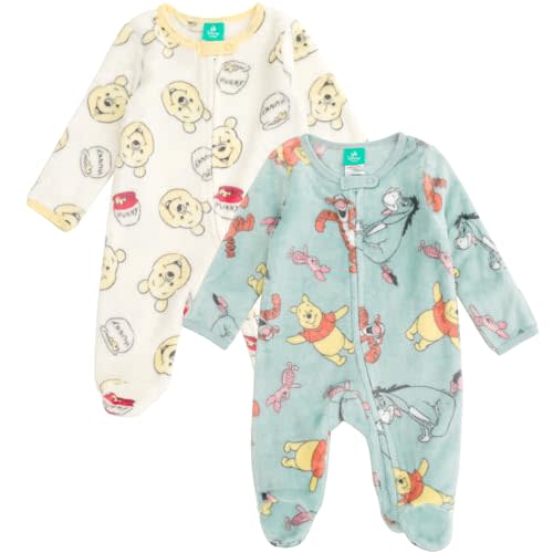 Disney Mickey Mouse Minnie Winnie the Pooh Baby 2 Pack Zip Up Sleep N' Plays Newborn to Infant Sizes (Newborn - 24 Months)
