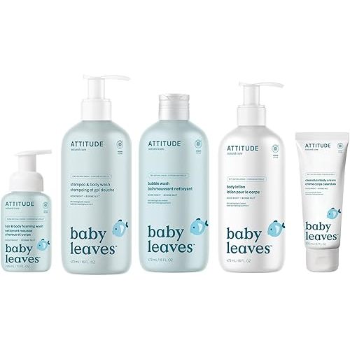 Bundle of ATTITUDE 2in1 Foaming Wash, Body Lotion, 2in1 Shampoo and Body Wash, Bubble Wash and Calendula Body Cream, EWG Verified, Dermatologically Tested, Vegan, Good Night