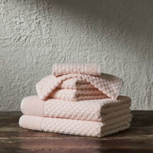 6pc Cotton Diamond Textured Assorted Bath Towel Set Blush - Isla Jade: Luxury Jacquard Weave, Heavyweight GSM, Stain-Resistant