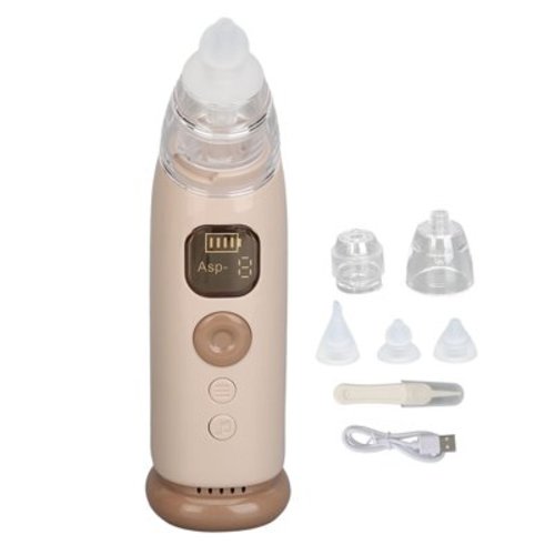 Infant Nasal Aspirator 3 Suction Levels Silicone Tip Baby Nose Care Machine with Soothe Music Light Khaki