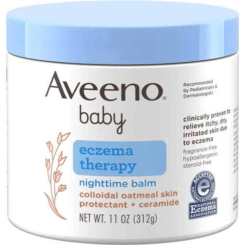 Aveeno Baby Eczema Therapy Nighttime Moisturizing Body Balm, Nourishing Skin Protectant Soothes & Relieves Dry, Itchy Skin from Eczema, Hypoallergenic, Fragrance- & Steroid-Free, 11 oz