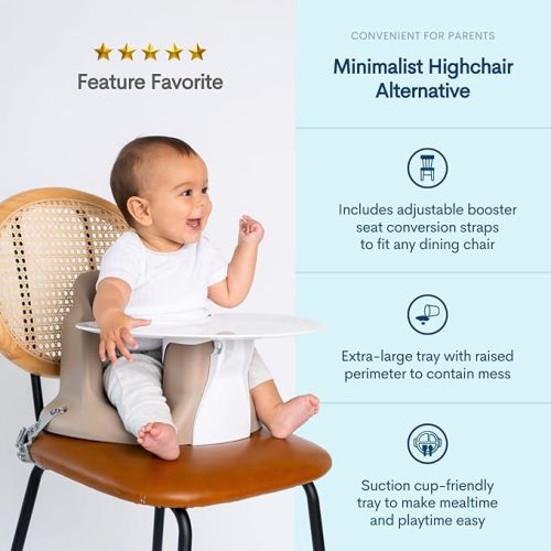 Upseat – The Original Ergonomic Baby Floor & Booster Seat with Tray, Developed with Physical Therapists for Upright Posture & Healthy Hip Development, 4–24 Months, Extra-Large Tray (Taupe)